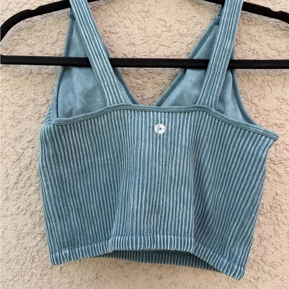 90 Degree By Reflex Ribbed V-Neck Crop Top - Light Blue - Picture 2 of 6